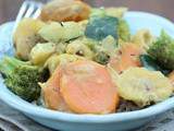Curry de patate douce, brocoli, courgette et banane plantain (vegan)