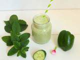 Gaspacho tout vert : concombre, poivrons, radis et menthe (Green gazpacho: cucumber, peppers, radishes and mint)