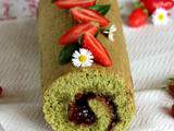Gâteau roulé au thé matcha et confiture de fraise basilic « un air d’été »