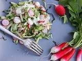 Salade printanière de courgette et concombre accompagnée de sa petite sauce légère au raifort