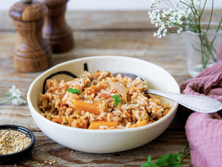 Riz aux lentilles, carottes et patate douce