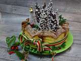 Gâteau de Noël charlotte Pandoro, tiramisu de châtaignes, marmelade de myrtilles et sa forêt de sapins