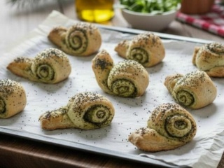 Feuilletés escargots au pesto de mâche