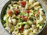 Salade estivale : pipe rigate, sucrine et tomates anciennes