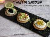 Toast de sarrasin : caviar végétal, pomme, perles de saveurs