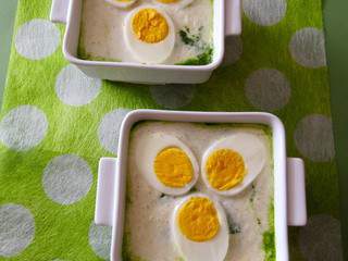 Oeufs durs façon florentine aux feuilles de blettes