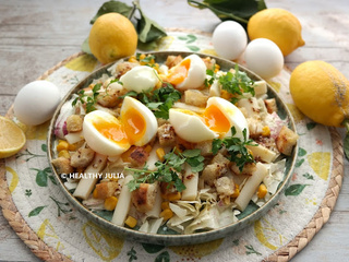 Salade d’hiver citronnée aux œufs mollets