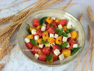 Salade de pastèque, mangue et feta
