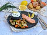 Saumon et légumes hiver rôtis four