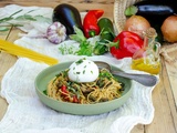 Spaghetti légumes grillés et burrata