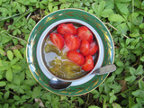 Compote reine claude, vanille et fraise fraîche