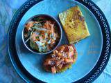 Indian meal time: tofu au curcuma, galettes de farine de pois chiche, et atchar de carottes (à tes souhaits)