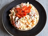 Pâtes fraîches aux champignons, tomates cerises et ricotta