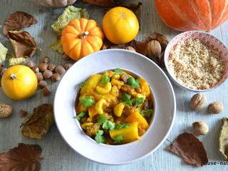 Tajin de potimarron-pommes de terre aux fruits secs et citron confit