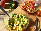 Duo de salades estivales : ... concombre-nectarine-menthe ... et ... tomate-pêche-basilic