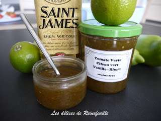 Confiture de tomate verte, citron vert, vanille et rhum