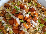 Quinoa, tofu fumé et patate douce rôtie, sauce tahini-citron