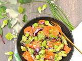 Salade de chou romanesco et carottes poêlés au sésame et chou rouge cru
