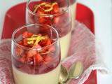 Verrines gourmandes : crème de rhubarbe à la verveine ~ gelée d'hibiscus à la rose ~ fraises citronnées