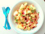 Salade de pêches plates, miel et basilic (Peach salad with honey and basil)