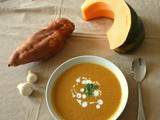 Soupe veloutée aux champignons, potiron et patate douce (Velvety soup with mushrooms, pumpkin and sweet potato)