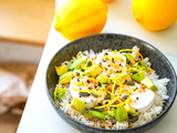 Bowl de riz et fromage de chèvre aux agrumes