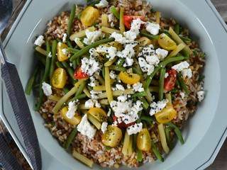 Salade de haricots verts, haricots beurres et céréales