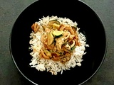 Riz à la courgette, champignons, lait de coco, pâte de curry rouge et coriandre