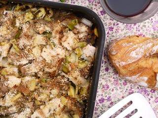 Celle qui faisait…un gratin de pleurotes aux poireaux et aux herbes {végétalien}